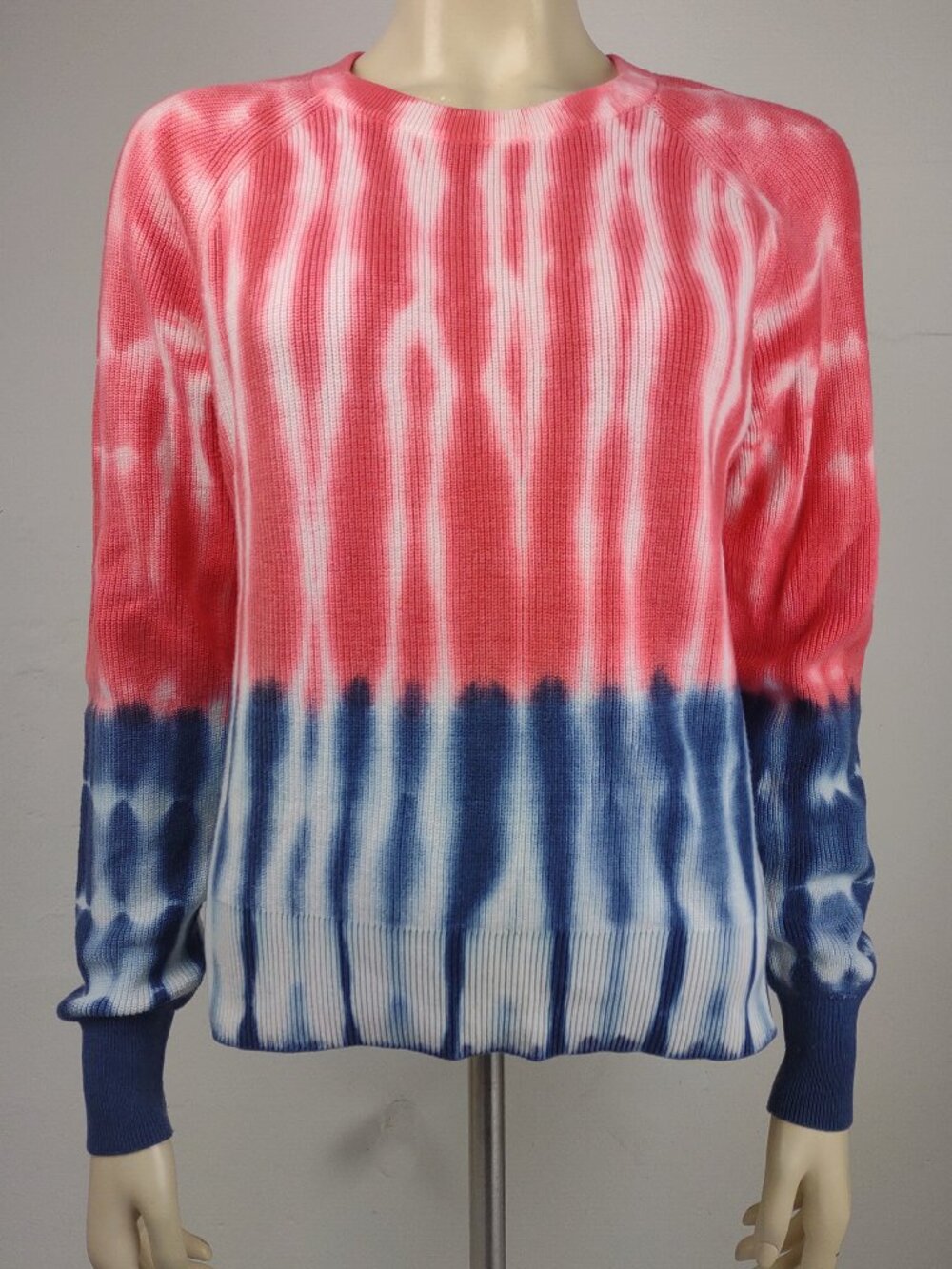 White + Warren red white blue tie dye cotton blend pullover sweater ladies Small